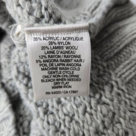 Old Navy Y2k Hooded Sweater Gray Lambswool Rabbit Hair Preppy Chunky Cable Knit - Picture 11 of 13